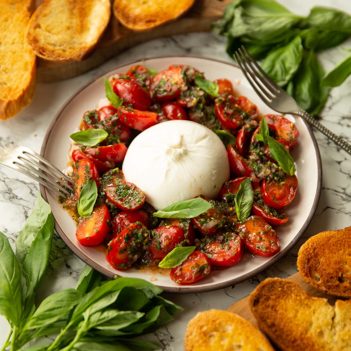 Burrata and tomato caprese salad